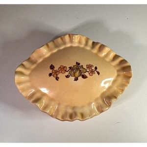 Ceramic Beige Floral Trinket Box w lid Glossy Finish, EUC